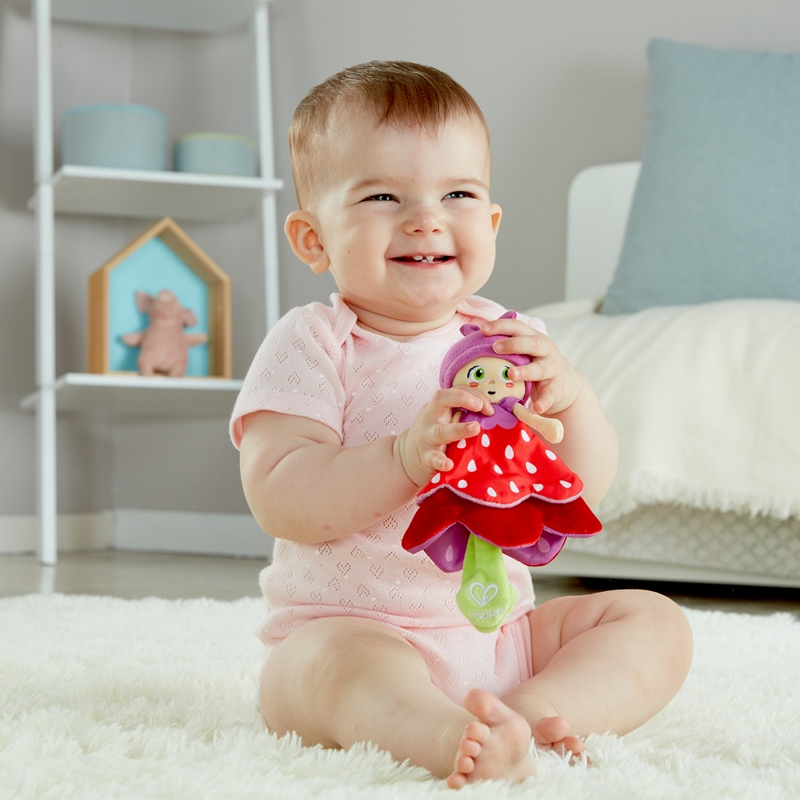Hape Flowerini | mainan boneka bayi berwarna-warni dengan lonceng tinkling, mainan lembut multi-materi untuk bayi 0+ bulan ke atas