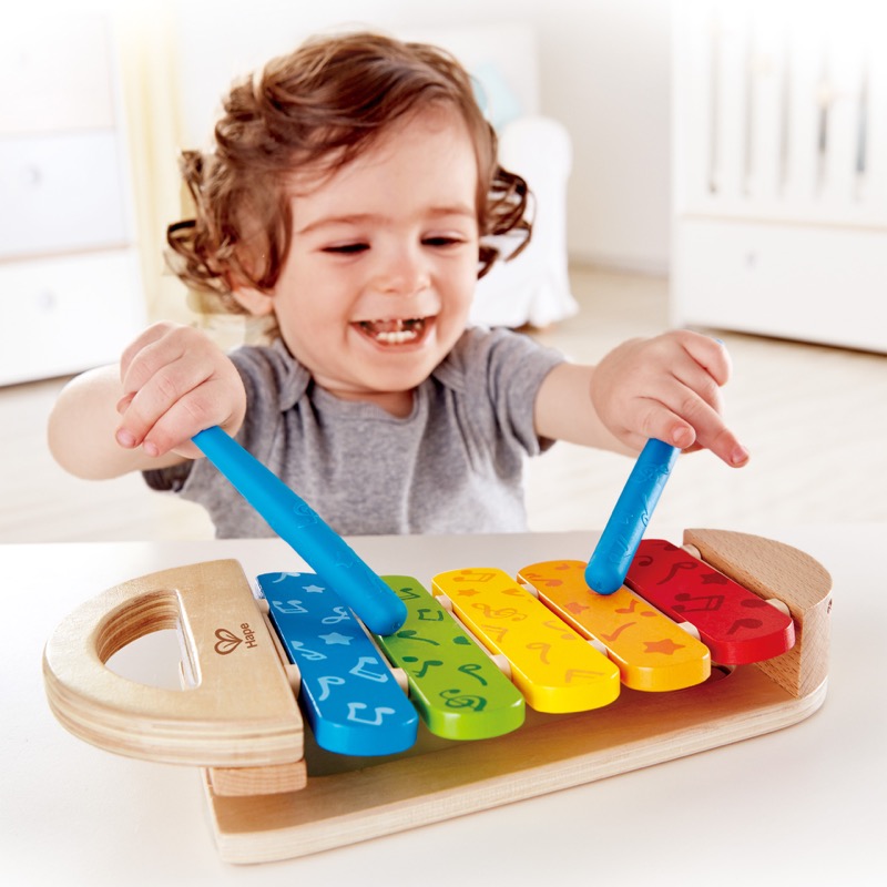 Hape Rainbow Xylophone | Kayu Rainbow Xylophone dengan Non-slip Stick dan Motif Catatan Musik, Mainan Musik untuk Anak-anak 12 bulan ke atas