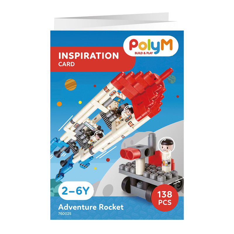Hape PolyM Adventure Rocket | 138 Piece Building Brick Rocket Toy Set dengan Figurines & Accessories