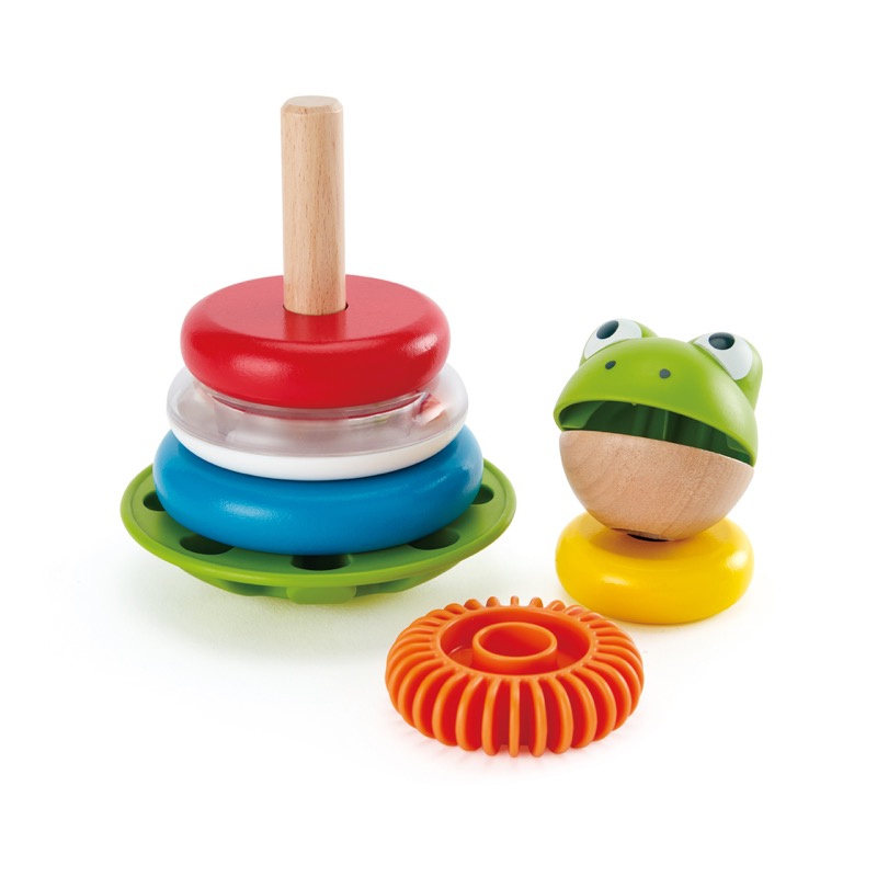 Hape Mr. Frog Stacking Rings | Multicolor Cincin Kayu Stacker Bermain Set, Mainan Pendidikan untuk Anak-anak