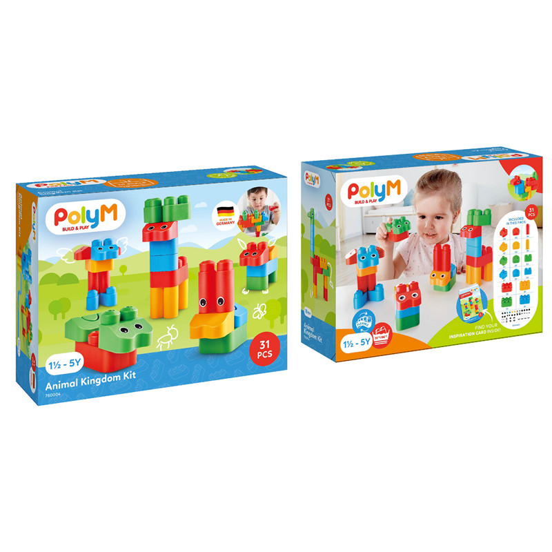 Kit Kerajaan Hewan Hape PolyM | 31 Piece Building Brick Toy Set dengan Stiker & Aksesoris