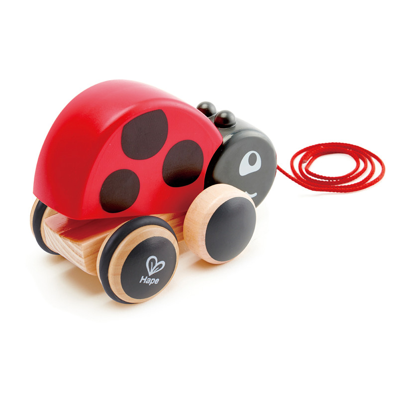 Hape Ladybug Pull-Seiring | Mudah Tarik Flapping Mainan Balita Kayu, Multi-Warna