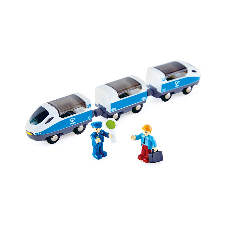Mainan Kereta Antar Kota Hape | Set Mainan Kereta Anak dengan Aksesoris, 3 X Gerbong Magnetik Buka / Tutup, Termasuk Patung Penumpang dan Pengemudi, Biru / Putih