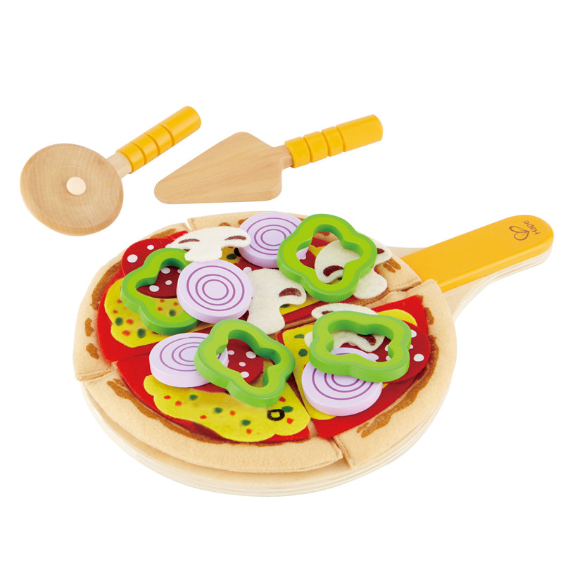 Playset Pizza Homemade Homemade | Campuran dan kecocokan Pretend Play Mainan Makanan, Pizza Dapur Kayu Diatur dengan Basis, Topping, dan Service Aksesori