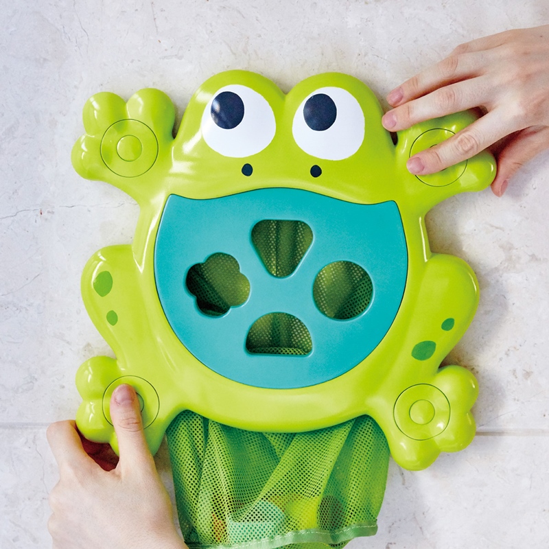 Feed-Me Bath Frog | Mainan Bayi & Balita Pemenang Penghargaan | Dengan bentuk bertema serangga & jaring yang dapat dilampirkan