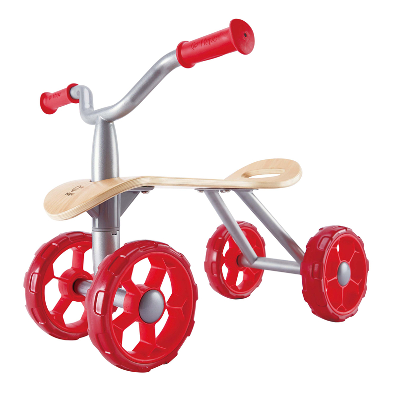 Hape Trail Rider | Peraih Penghargaan Skuter Roda Empat, Mainan Sepeda Kayu Push Balance Untuk Anak-Anak, Merah