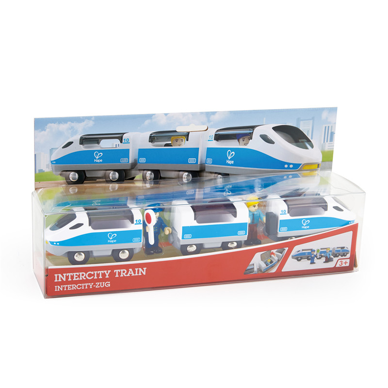 Mainan Kereta Antar Kota Hape | Set Mainan Kereta Anak dengan Aksesoris, 3 X Gerbong Magnetik Buka / Tutup, Termasuk Patung Penumpang dan Pengemudi, Biru / Putih