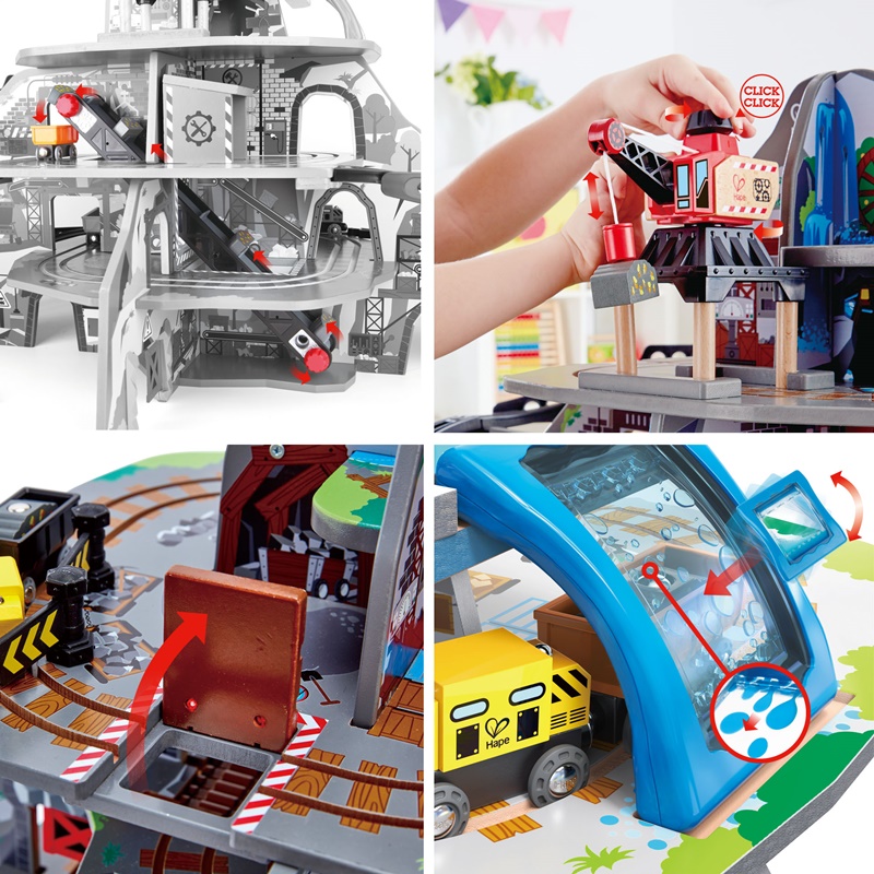 Tambang Gunung HaPe Mighty | Multi-warna 32 Piece Wooden Pretend Play Railway Set | Kereta mainan untuk anak-anak