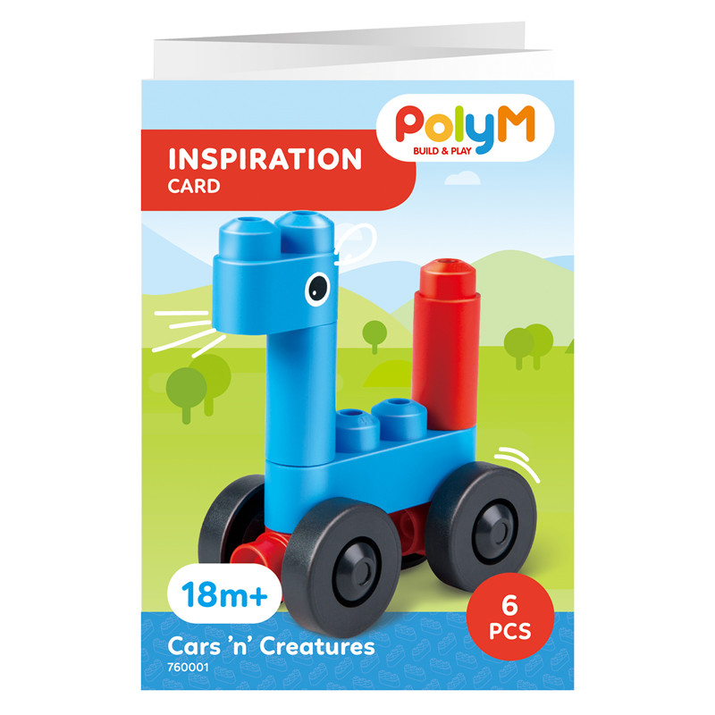 Makhluk-mobil HAPE Polym 'n' | 6 Piece Bangunan Bata Animal Kendaraan Mainan Set dengan Stiker & Accessorie