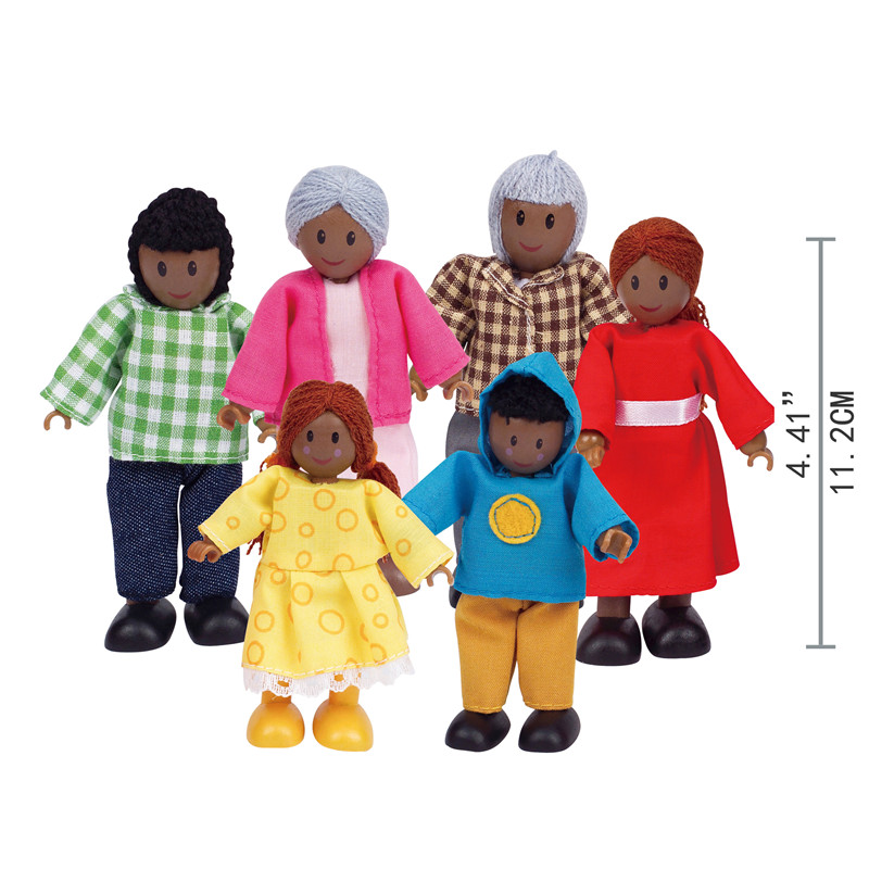 Hape Happy Family Dollhouse Set | Set Keluarga Boneka Pemenang Penghargaan, Aksesori Unik untuk Rumah Boneka Kayu Anak-anak, Mainan Bermain Imajinatif, 6 Tokoh Keluarga Afrika Amerika