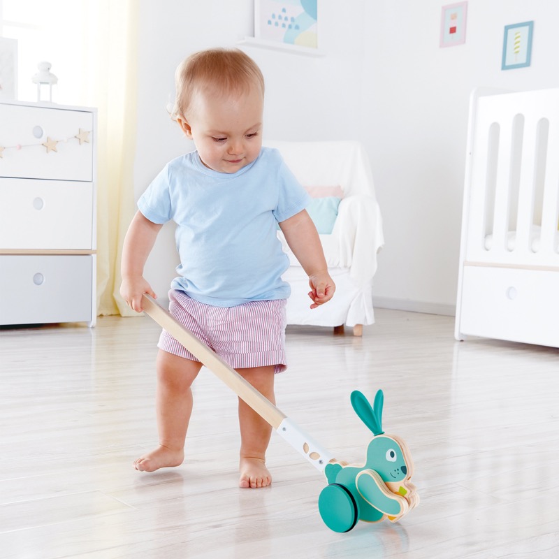 Hape Bunny Push Pal | Kayu Push-sepanjang Kelinci, Bayi Walker Push Toy