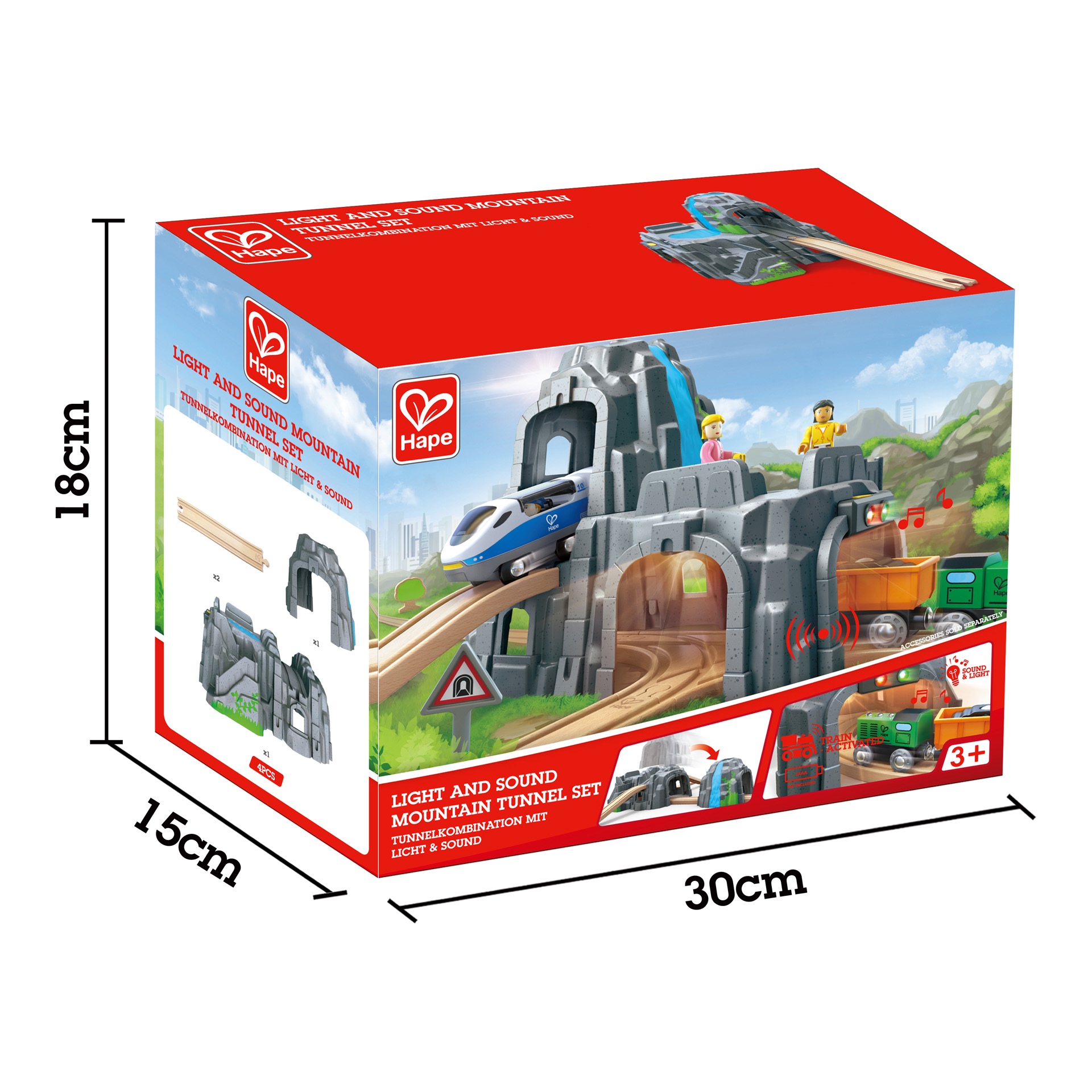 Hape Light And Sound Mountain Tunnel Play Set | Set Mainan Konstruksi Kereta Kayu Pendidikan dengan Kereta Api Tambang Gunung Dan Air Terjun