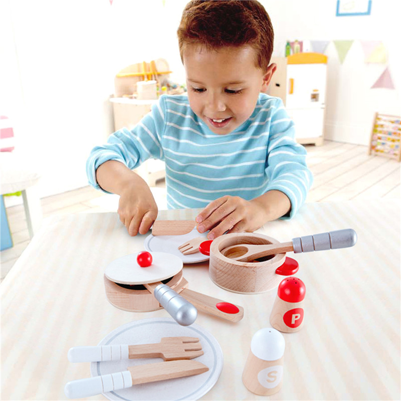 Hape Masak u0026amp; Sajikan Set |13 Piece Kayu Berpura-pura Bermain Memasak Set Dengan Aksesoris