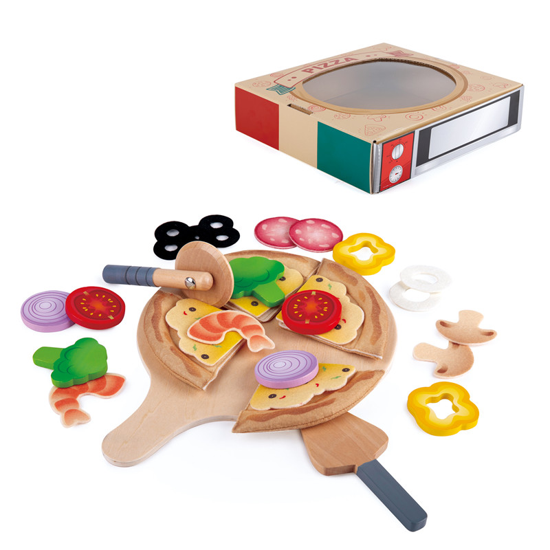 Playset Pizza Hampe Sempurna | 29-Piece Wood Play Food Set dengan alat servis untuk berpura-pura pizza | 3+ tahun