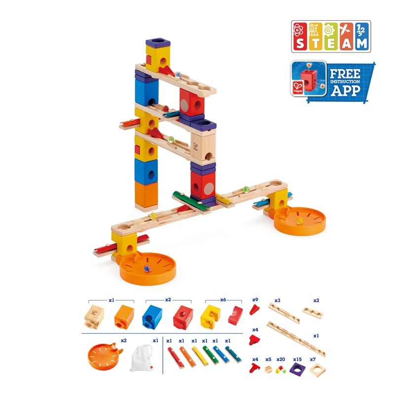 Gerakan musik hape | Kayu Quadrilla Marmer Run Konstruksi Mainan Steam Playset untuk Anak-anak
