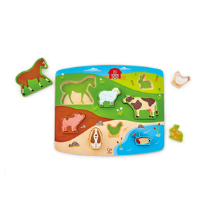 Teka-teki Hewan Pertanian HAPE | Multi-warna Farmyard Kayu Jigsaw Puzzle Mainan Dengan Kuda, Domba, Sapi, Kelinci, Babi, Ayam dan Bebek